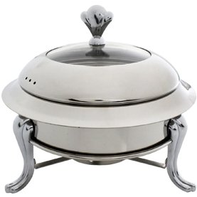 rechaud em aco inox cm redondo com tampa de vidro c