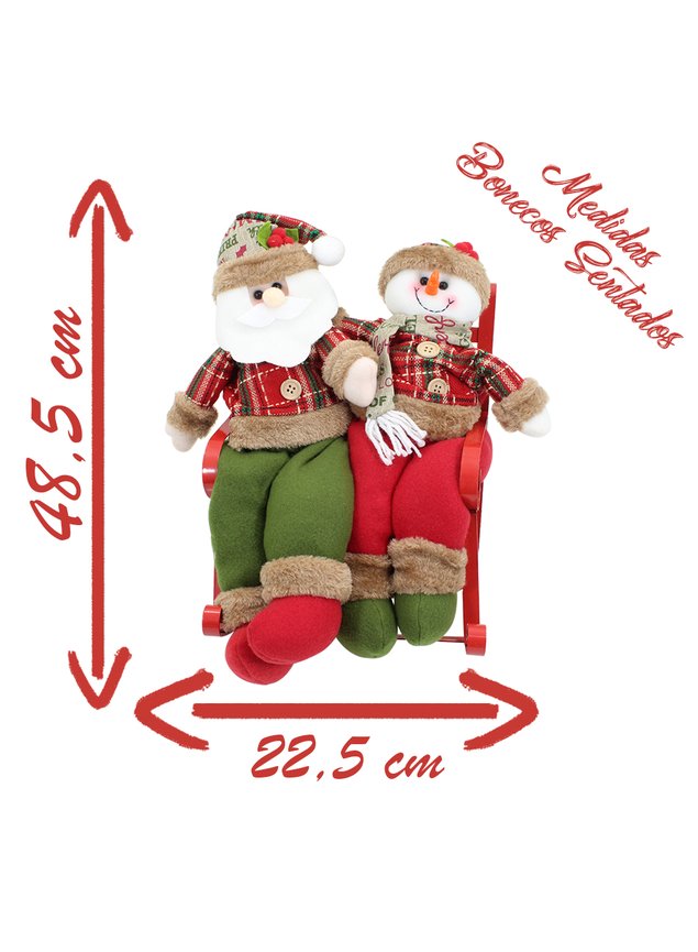 Decoração Enfeite Natal Papai Noel Boneco de Neve Sentado Natalino 48,5cm asn18525 medidas