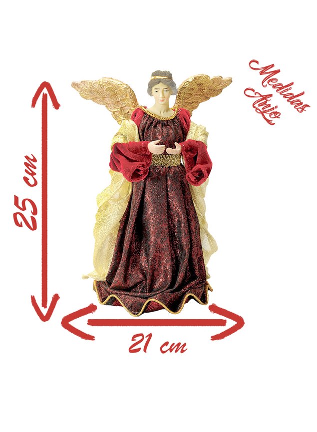 Estátua Estatueta Decorativa Seda Anjo Vinho Arcanjo 25cm 18834 medidas