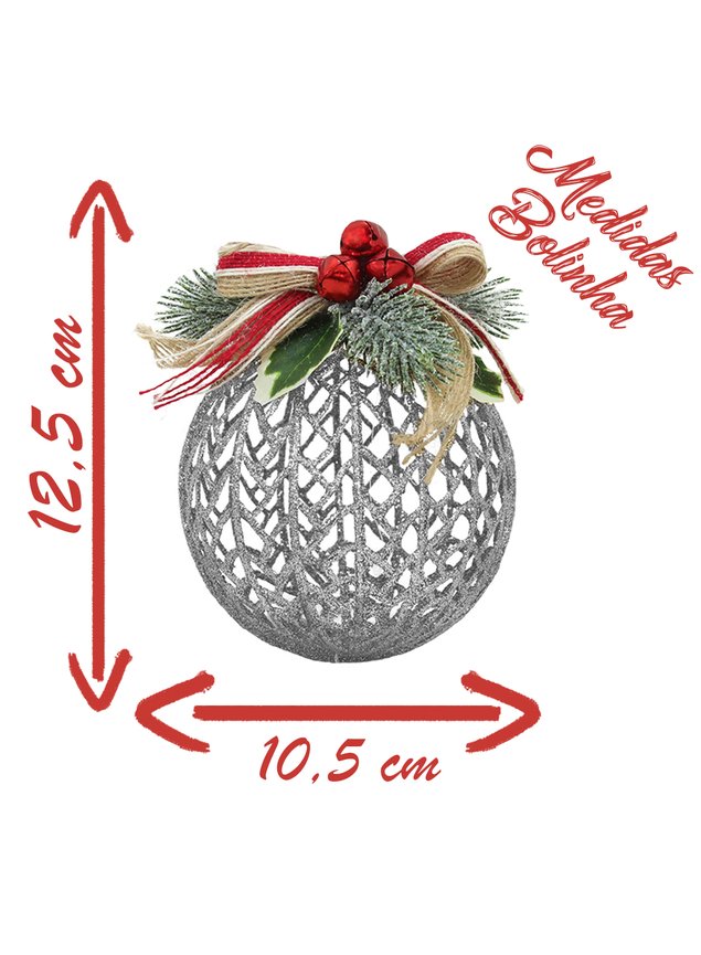 Decoração Enfeite Bola Árvore Natal Dourada Glitter Natalina 12,5cm h21140 prata principal