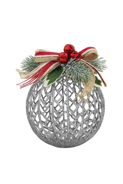 Decoração Enfeite Bola Árvore Natal Dourada Glitter Natalina 12,5cm h21140 prata principal