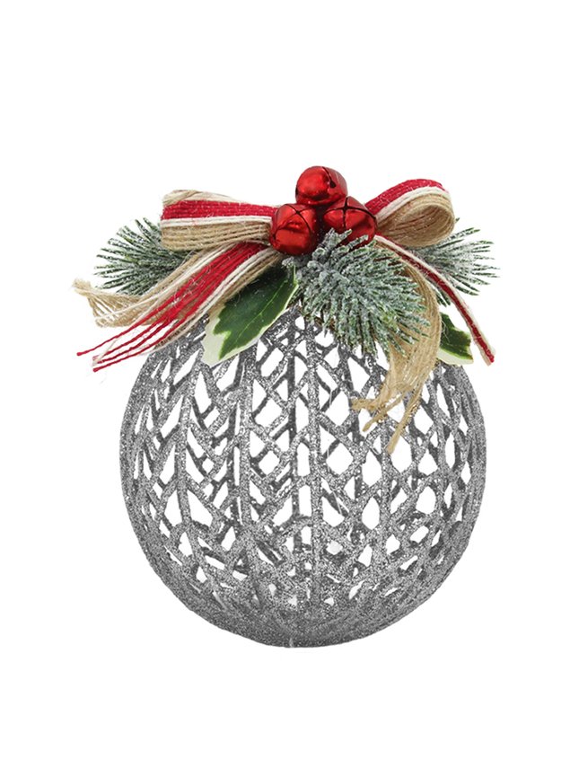 Decoração Enfeite Bola Árvore Natal Dourada Glitter Natalina 12,5cm h21140 prata principal