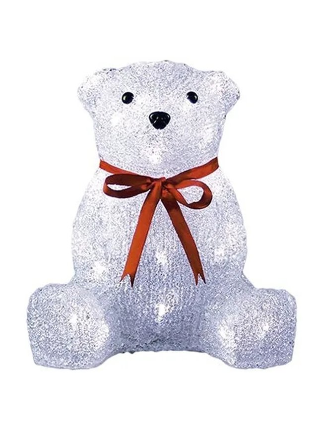 Decoração Enfeite Natal Urso Polar Natalino Led Acrílico17cm hq62702 apagado