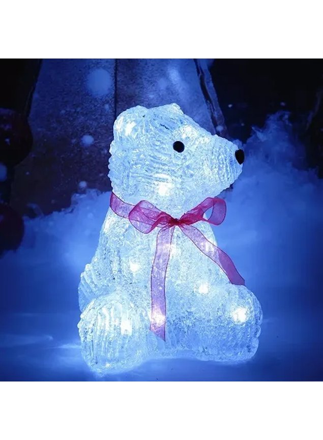 Decoração Enfeite Natal Urso Polar Natalino Led Acrílico17cm hq62702 lado
