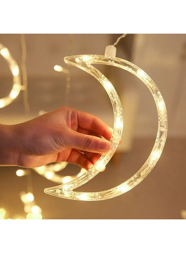 Decoração Cortina Varal Cordão Fio de Luzes Lâmpadas Estrela Lua Céu Led Natal Enfeite 2,5m h20156 lua 2