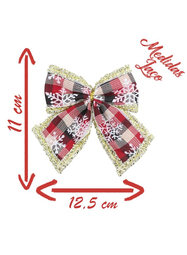 enfeite arvore natal laco lacinho xadrez 3 pecas 9cm h21424 medidas