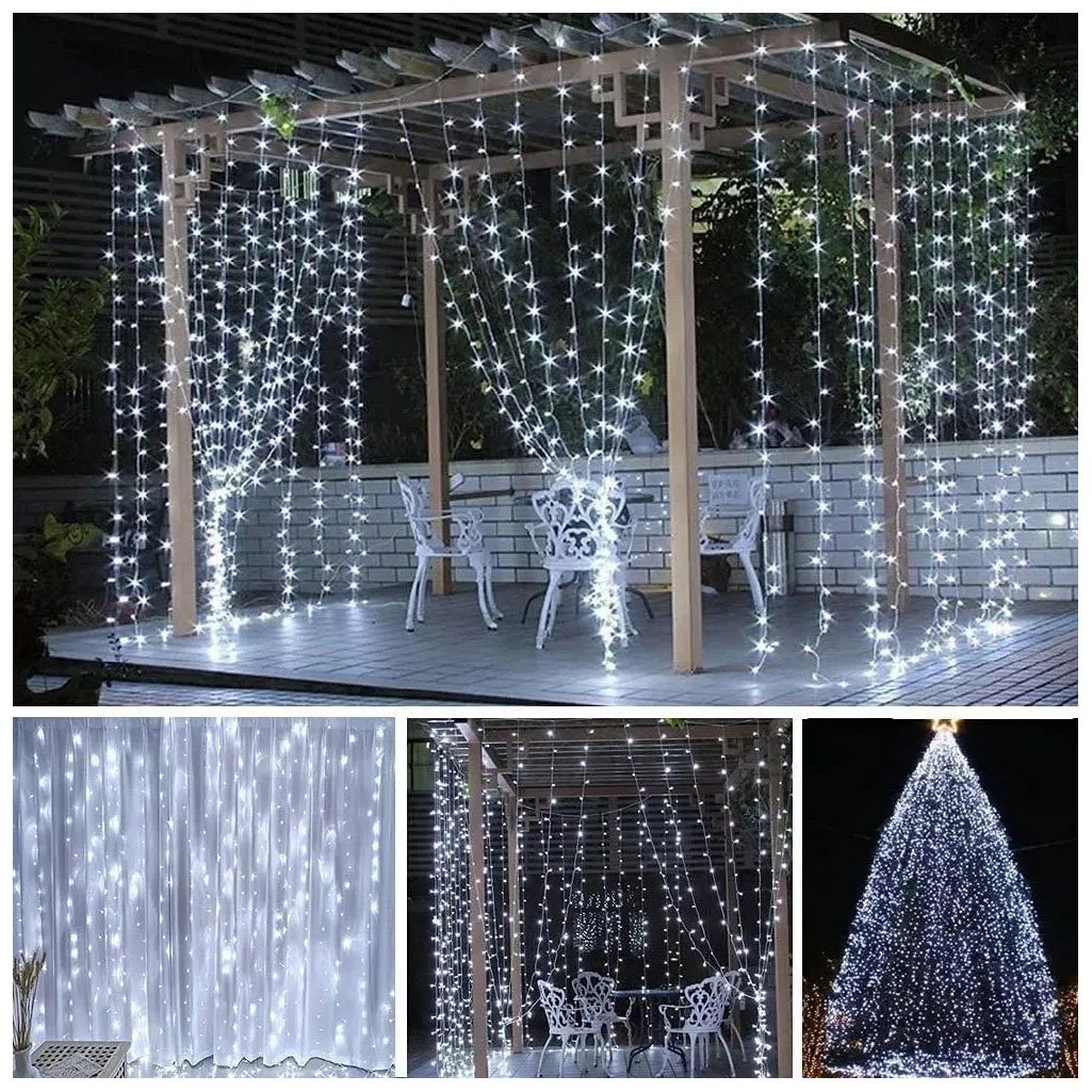 Cascata De Natal 520 LED Luz Branca 8 Funções 5x2m 220V