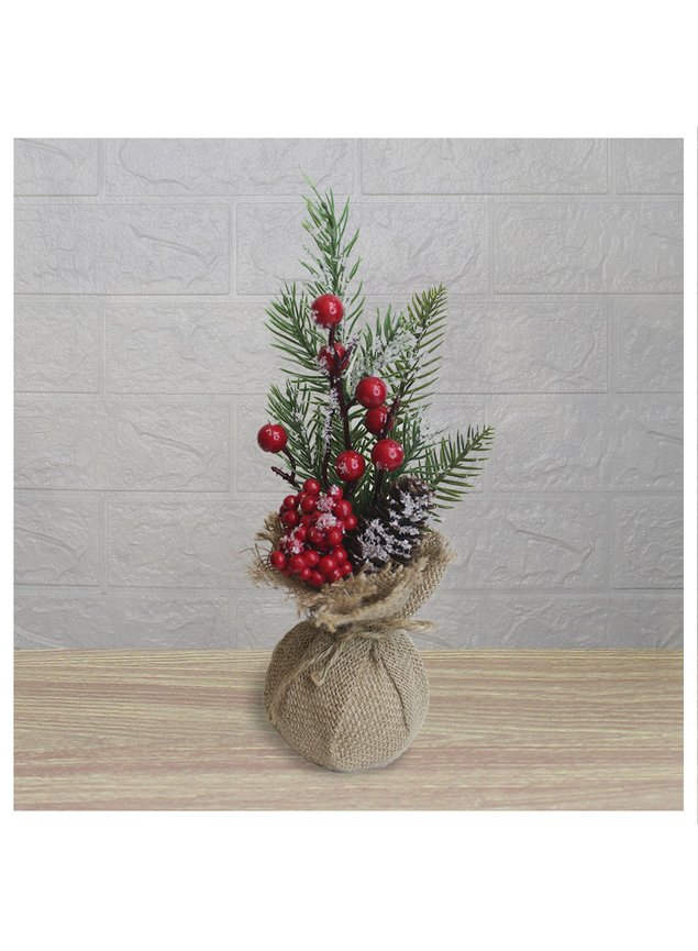 Kit Enfeite De Mesa Natal Berry Vermelhos E Saco De Juta 28cm