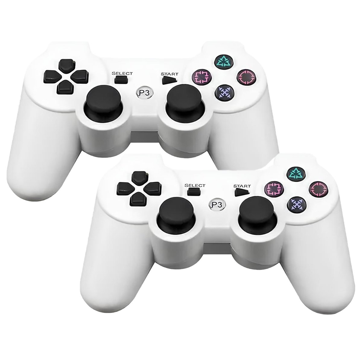 01 kit 2 controle playstation 3 ps3 sem fio branco dual shock