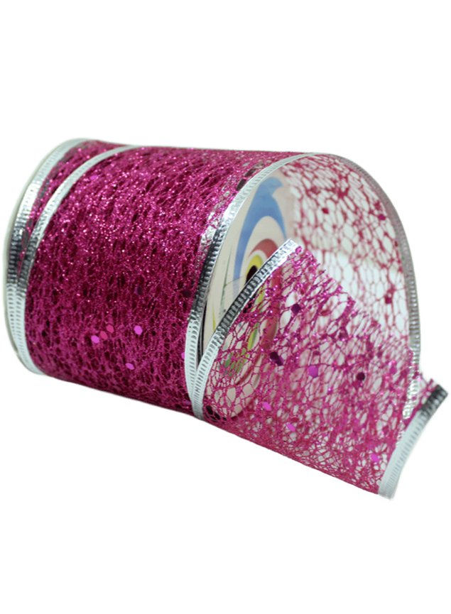 fita aramada rosa decoracao natalina 6 3cm x 2 7m glitter1
