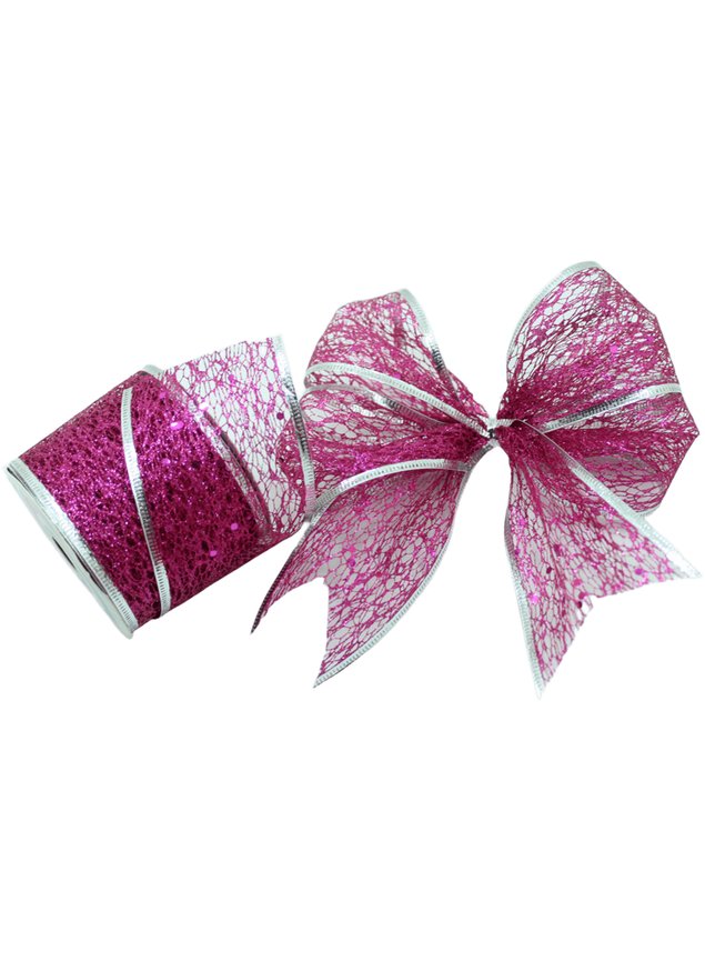 fita aramada rosa decoracao natalina 6 3cm x 2 7m glitter4
