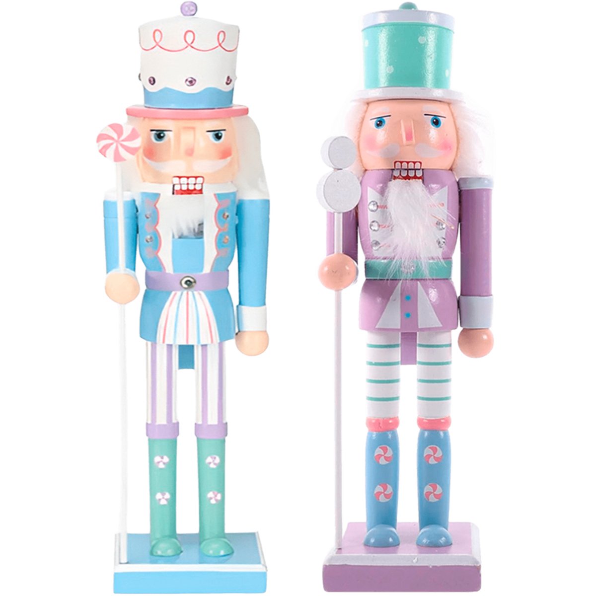 dupla soldados quebra nozes azul lilas natal em madeira 30cm