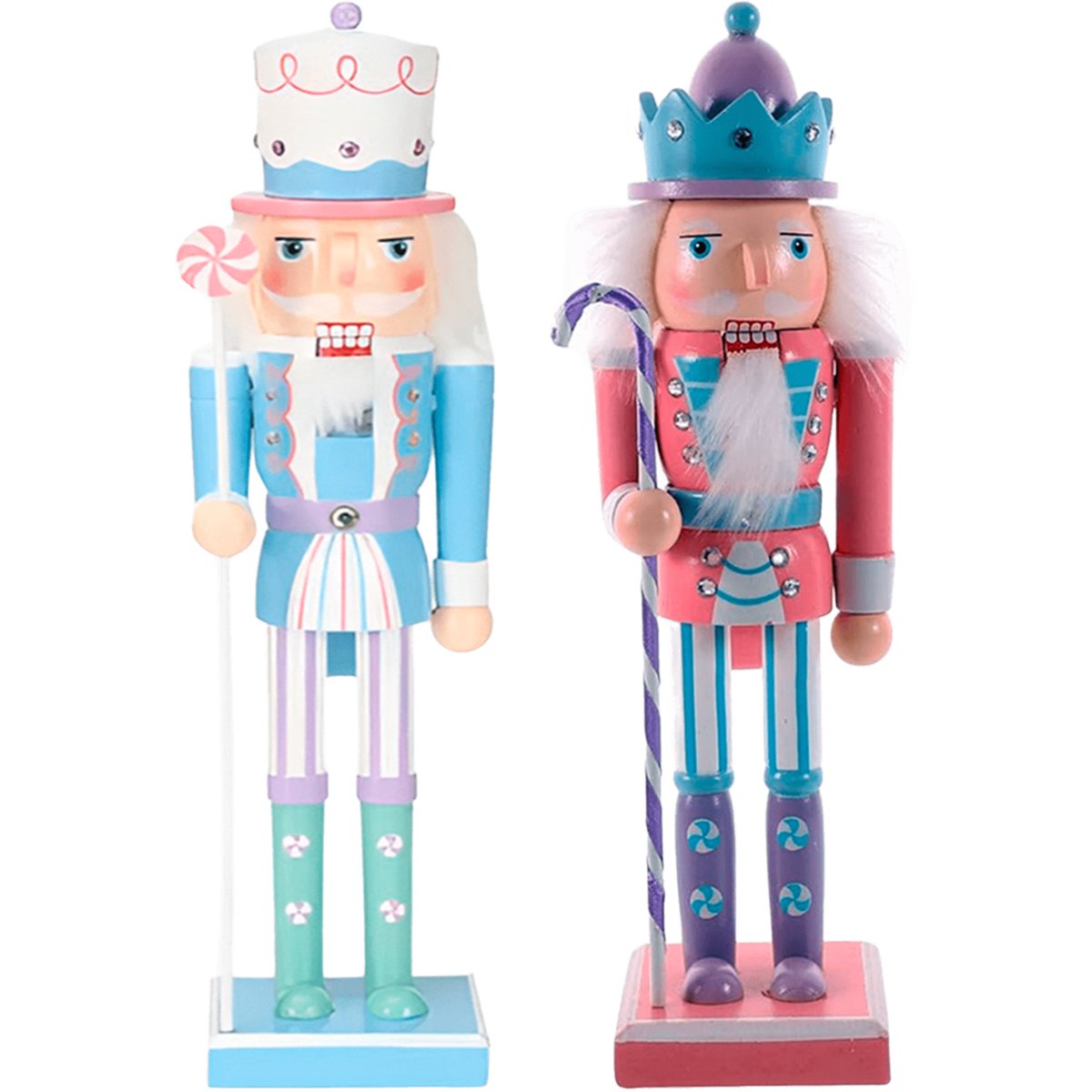 dupla soldados quebra nozes azul rosa natal em madeira 30cm