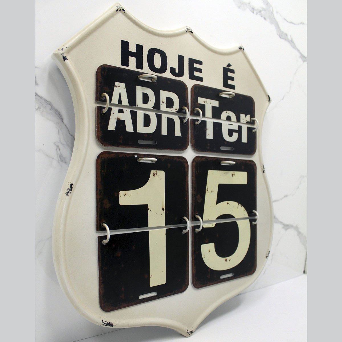 calendario decoracao placa flip vintage retro branco de 40cm1