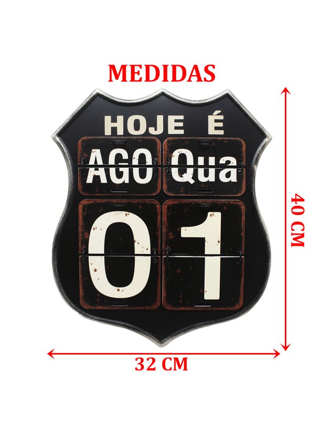 calendario decoracao placa flip vintage retro preto de 40cm1