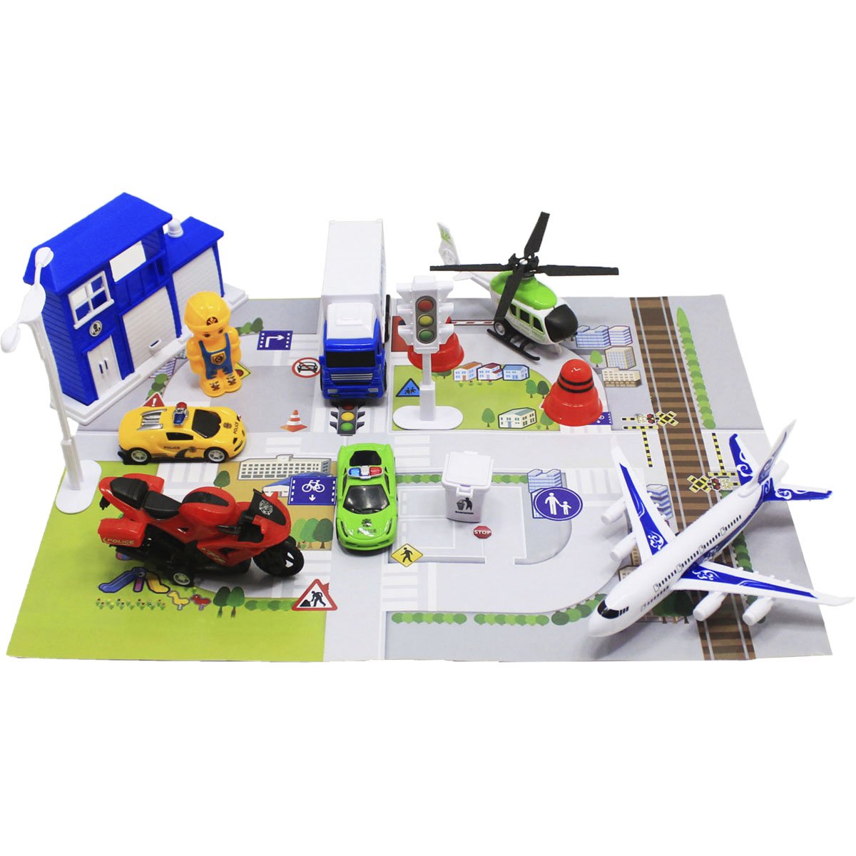 kit brinquedo infantil com 13pcs cidade transito carro aviao1