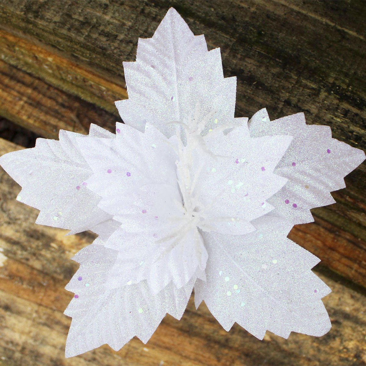 flor artificial com glitter branco enfeite natalino 25cm1