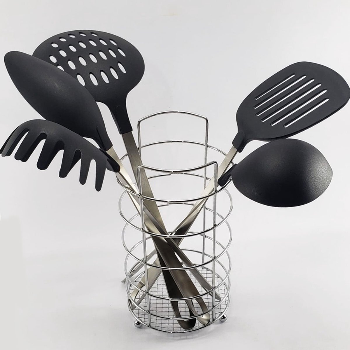 kit jogo utensilios de cozinha 5 pecas inox suporte de mesa1