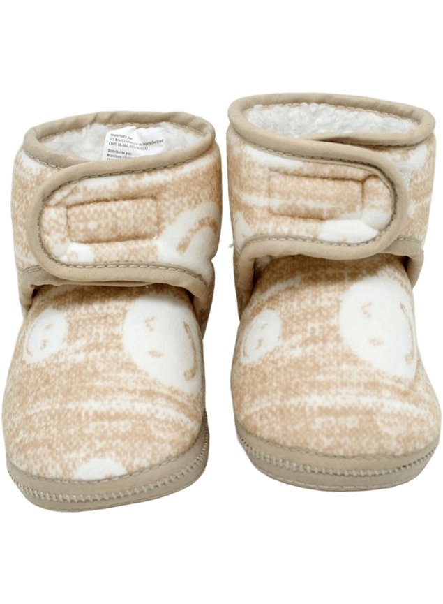 pantufas sapatinho infantil bebe forrada velcro marrom claro2