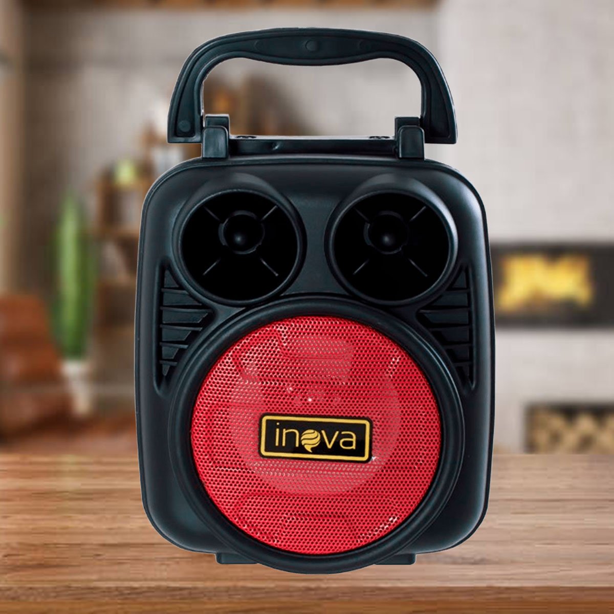 Mini Caixa Som Rádio Portátil Bluetooth LEDs Vermelho SD USB