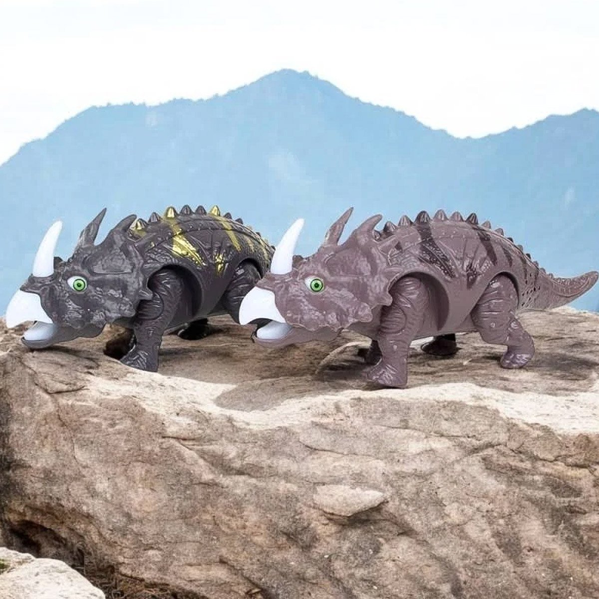 brinquedo dinossauro triceratops com movimento som luzes led