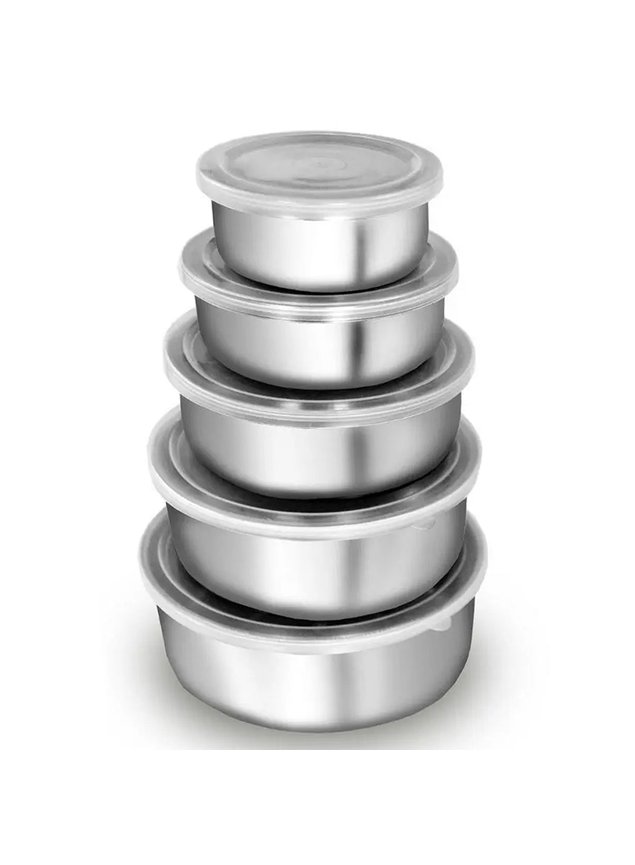 conjunto 5 potes em aluminio vasilha bowl tigelas com tampa