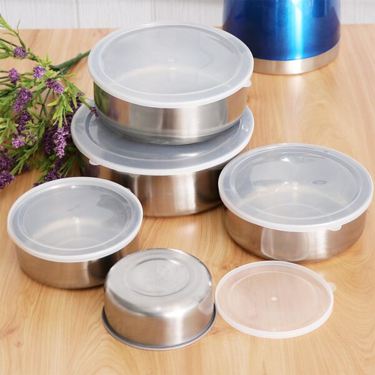 conjunto 5 potes em aluminio vasilha bowl tigelas com tampa1