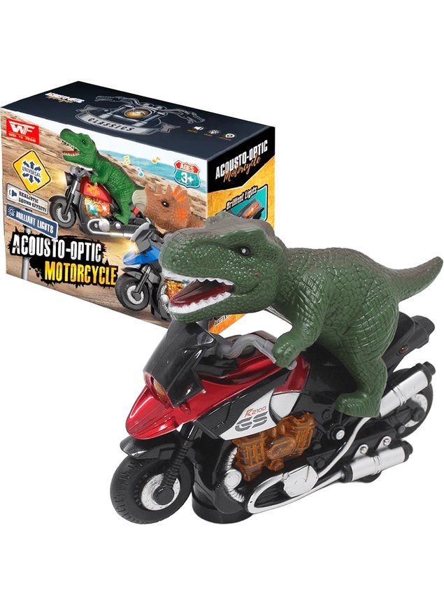 brinquedo dinossauro motoqueiro bate e volta som luz a pilha verde