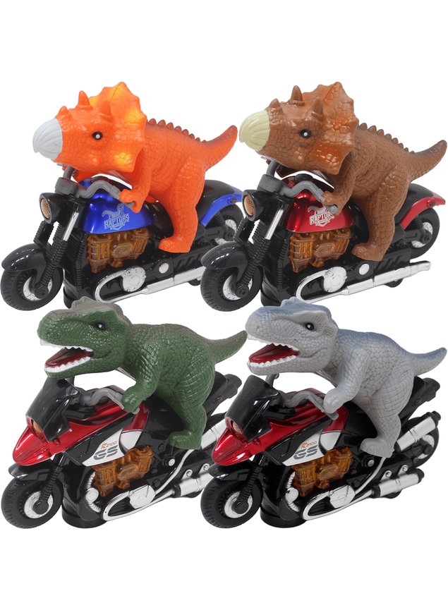 brinquedo dinossauro motoqueiro bate e volta som luz a pilha