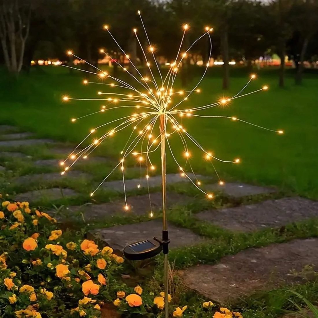 Pisca Solar Jardim Natal Fogos Artifício Luzes LEDs Amarelo