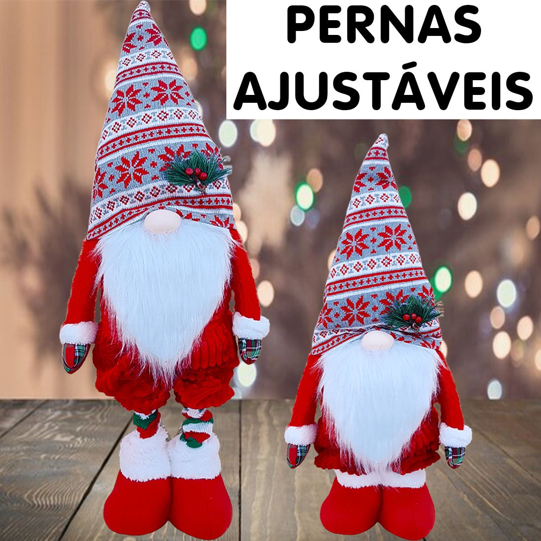 boneco gnomo papai noel enfeite natal pernas ajustaveis 80cm