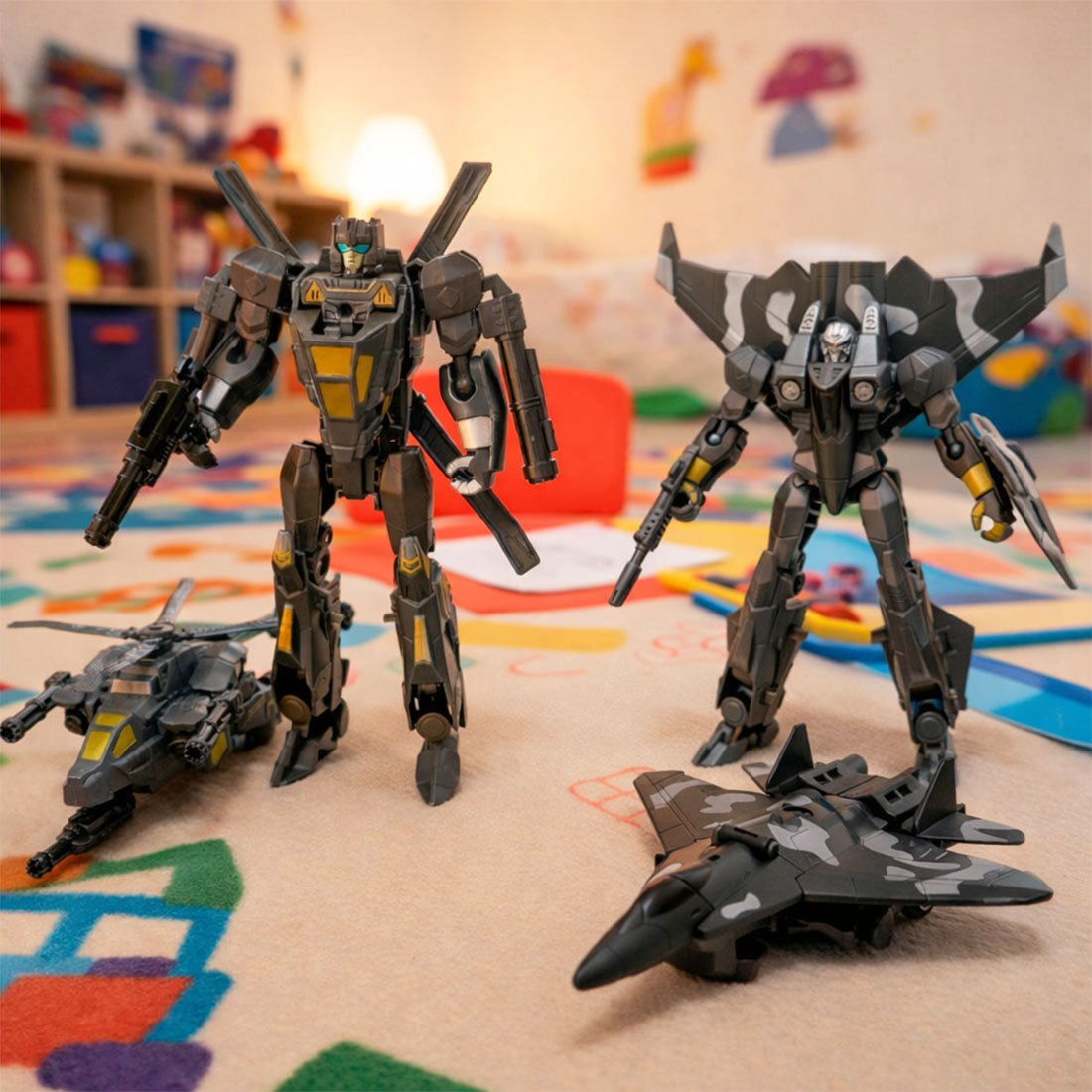 brinquedo boneco robo militar transforma aeronave kit 2pcs