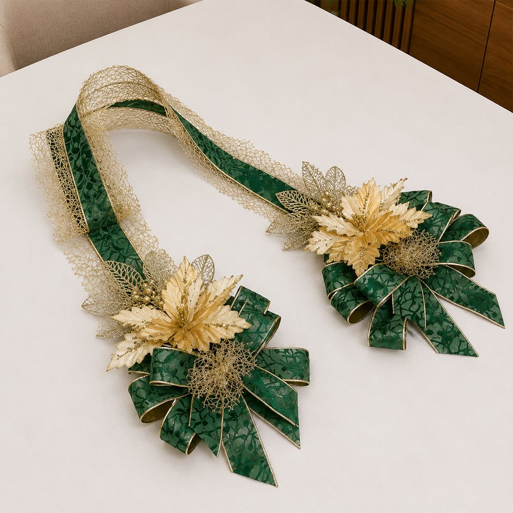 escapulario natalino verde flor dourado decoracao porta 2 5m1