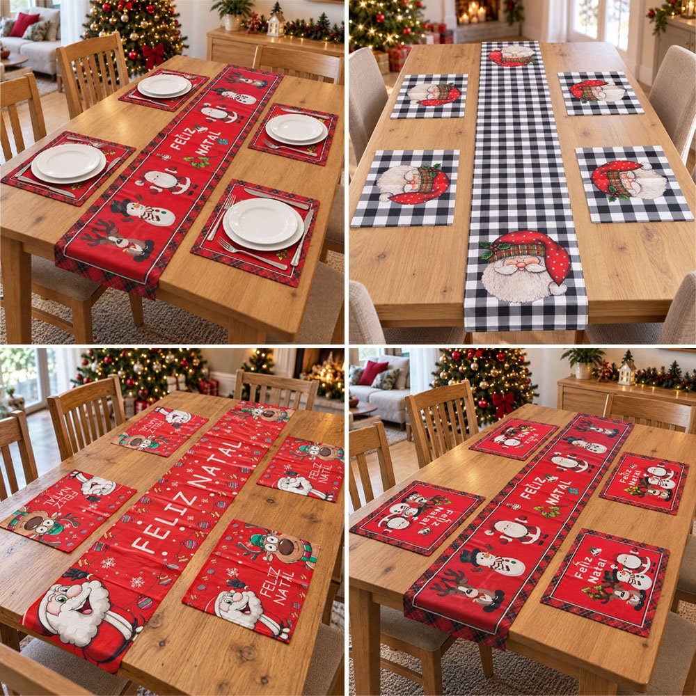 jogo americano natalino enfeite decoracao noel rena kit 5pcs